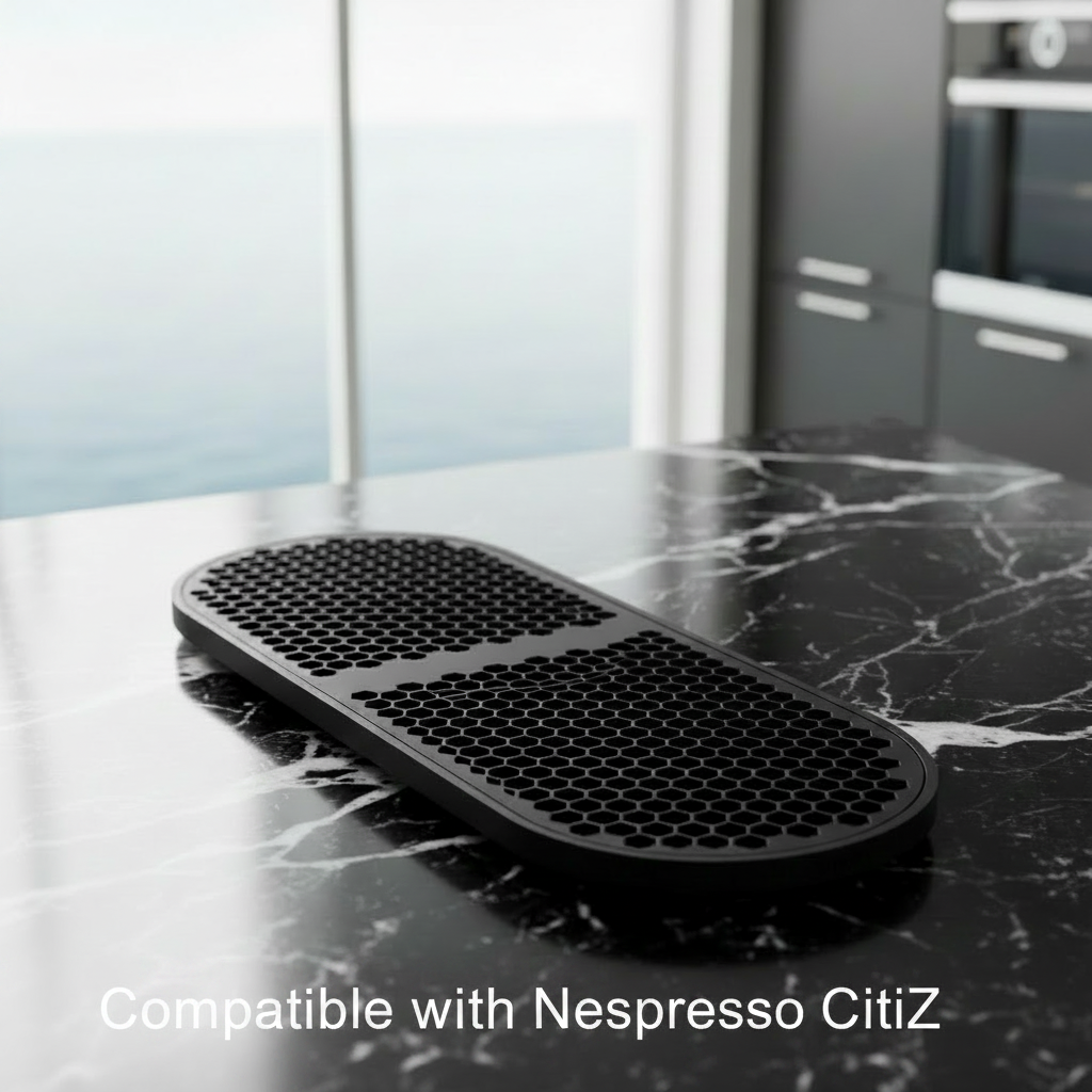 ViTRAY 2 drip tray compatible with Nespresso CitiZ on black marble countertop