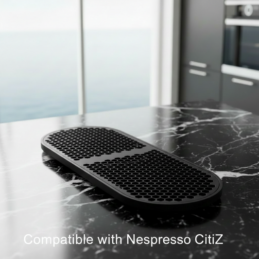 ViTRAY 2 drip tray compatible with Nespresso CitiZ on black marble countertop